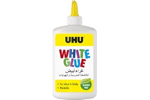 UHU White Glue 245 ml, the solvent-free crafts glue for creative fun.Glues paper, cardboard, felt, textiles, feathers, pearls, wood, natural materials, etc.
