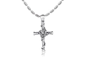 DonDon Collana da uomo in acciaio inox da 55 cm e ciondolo a forma di croce in acciaio inox con pietra bianca in sacchetto di velluto