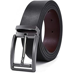 NEWHEY Cinturon Hombre Cuero Piel Hebillas Jeans Reversible Trabajo Traje Cinturones Clásico Negro Marron 125CM