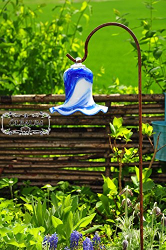 17 cm gross Gartenkugel Massivglas ROBUST, Tulpe Tropfen, Blume mit Hakenhalter Schäferstab FROSTSICHER & MASSIV Glas-Dekoration Blüte Gartentulpe Glocke Sonnenfänger für Lichteffekte im Garten, Rosenkugel in Tulpenform und dunkelblau-weiß farblichem Design, 125 cm mit Metallstab Sonnenfänger für Lichteffekte im Garten, Rosenkugel Gartenkugeln, Gartendeko FROSTSICHER, lichtbeständig und WINTERFEST, Rosenkugeln Winter Glas Deko Garten Schäferstab Metallstiel Bogenstab