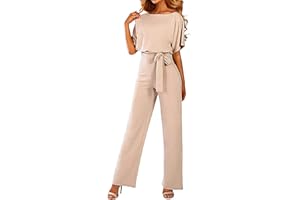 Coloody Femmes Combinaison Manches Courtes Barboteuse Jumpsuit Élégant Pantalon Loose Casual Combishort avec Ceinture