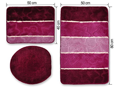 BADGARNITUR ORION 3-TEILIG BADMATTE, BAD SET BORDEAUX ROT LILA HÄNGE WAND WC - 2