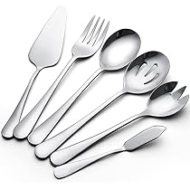 ARFUKA Set 6 Posate Da Insalata In Acciaio Inox - 2 Cucchiai, 2 Forchette E 2 Mestoli Forati, Argento - 2