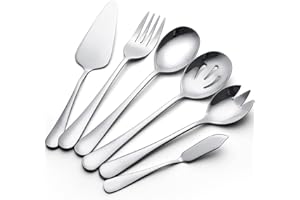AOOSY Juego de cubiertos de 6 piezas, cubiertos de acero inoxidable, cucharas de servicio, utensilios de cocina de plata, utensilios para hornear, cuchillo para hornear, bufé casero