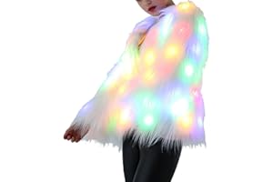 Amosfun Light Up Jacket For Women, Faux Fur Led Light Up Coat, Fluffy Furry Glow Coats Holiday Costume Props for Rave Christmas (S, Whiout Battery)