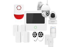 DAEWOO SECURITY Daewoo Pack Alarme AM311, Centrale à écran Tactile, détecteur de Mouvement adapté aux Animaux, contacteurs de Porte, Vibration, sirène, caméra intérieure et extérieure rotative, contrôle à Distance