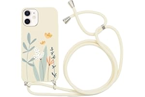 Yoedge Handykette Handyhülle für iPhone 12 / iPhone 12 Pro Hülle mit Band Kette 6,1", Necklace Schutzhülle mit Kordel zum Umhängen TPU Stoßfest Silikon Case mit Aesthetic Muster für iPhone 12, Floret