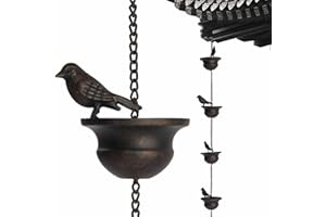 Amesor Pluie pour Gouttières, ChaînPluie Décorative, ChaînPluie Pluie en Métal pour Gouttières, Chaîne d'eau Pluie avec 8 Oiseaux, Ornement Jardin ChaînPluie