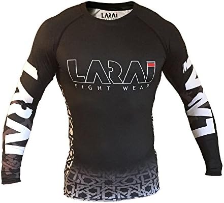 Larai Fight Wear Black Geo Rash Guard BJJ Jiu Jitsu No-Gi MMA Compression Top (XXL)