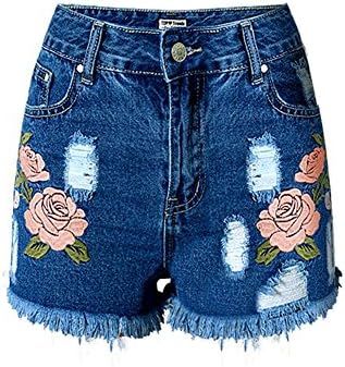 Wgwioo European And American 3D Flower Mini Shorts Jeans Hot Pants Denim High Waist Night Club . Deep Blue . 34