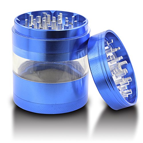 DCOU großen Guten Qualität CNC Aluminium Gewürze Tabak Schleifer Pollen Grinder Crusher Transparente Mühle Ø63mm 4-teilig mit pollen fänger (Blau) - 5
