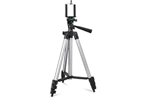 Amazon Basics 3110 Aluminium Lightweight Tripod with Mobile Phone Holder, 3-Way Pan Head | for All Smart Phones, Cameras, Rin
