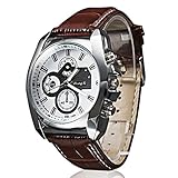 Herren Analog Quarz Armbanduhr mit Lederband - Braun
