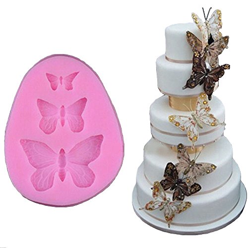 HENGSONG 3-Loch Schmetterling Silikon Ausstecher Ausstechform für Marzipan Fondant Tortendeko Seife Form Kuchen Hochzeitstorte