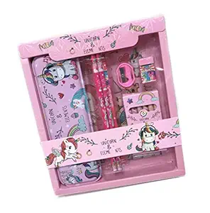 Sanjis Enterprise Cartoon Print Pencil Box with Pencil / Pencil Box for Girls / for Kids Stationary Set Pencils erasers Scale Combo