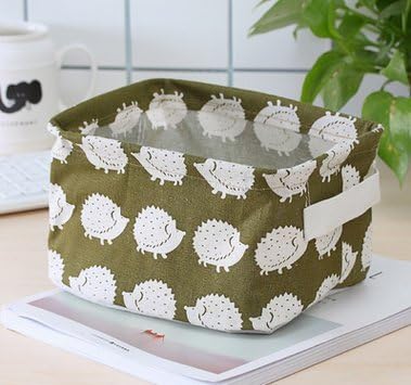Luckyfree Desktop Storage Basket Cotton Linen Debris Collection Basket Cabinet Socks Storage Box, Hedgehog