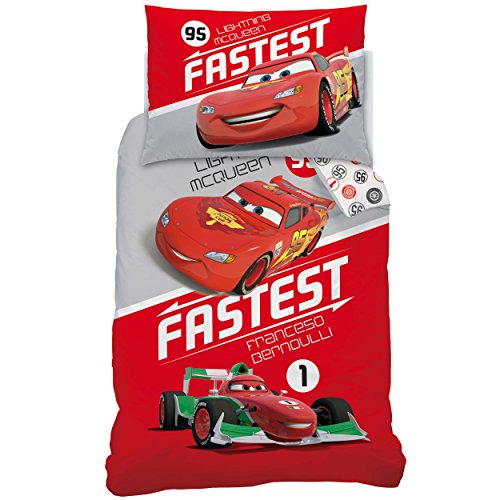 Disney Cars 041991 Bettwäsche Fastest Red, Baumwolle Linon, 135 x 200 cm und 80 x 80 cm