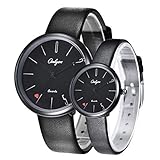 Quarzuhr für Frauen Herren- und Damenuhren Mode Edelstahl Wasserdicht Ultradünn Kalender Woche 520 Uhren für Paare,Black