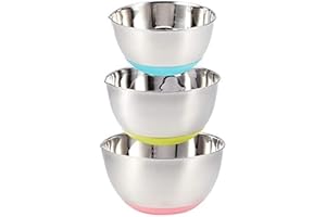 FAB4HOME Bol Inox 3 Pièces Bol à Mélanger en Acier Inoxydable, Saladier avec Bec Verseur et Base en Silicone Antidérapante,1.5L,3L,5L Bol