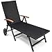Produktbild Deuba Poly Rattan Sonnenliege Gartenliege Schwarz I Alu Gestell I 2 Räder I Armlehnen Holz I klappbar Garten Klappliege