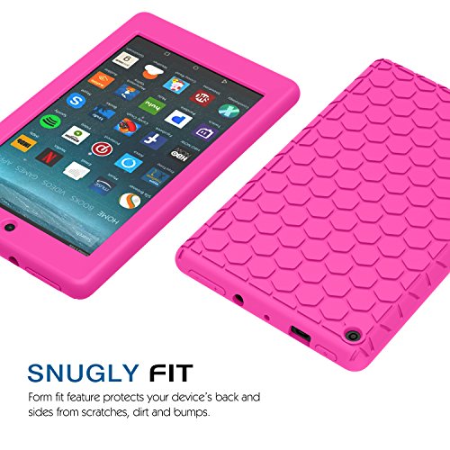 MoKo Hülle für All-New Amazon Fire 7 Tablet (7 Zoll – 7. Generation, 2017 Modell) – [Honey Comb Series] Leichte Rutschfeste Stoßfeste Silikon Schutzhülle Protector Case für das neue Fire 7 2017, Magenta - 6