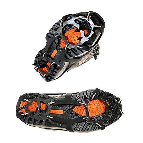 Laduup - 1 Paio di impugnature per Uovo e Neve su Scarpa/Walk Traction Ice Cleat Gomma Pikes Antiscivolo Stivali Slip-On-Stretch Scarpe, Nero, L