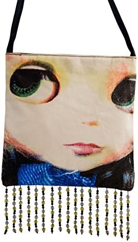 Blythe dolls canvas 1970s retro handbag with beads.