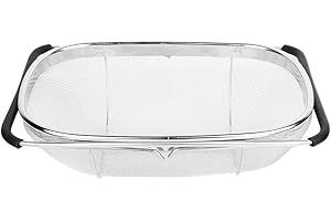 HERCHR Scolapasta Estensibile in Acciaio Inox Colapasta Scolapasta da Pentola con Maniglia a Scomparsa Rete Metallica Maglia Piccola Scolapiatti Acciaio Inox Cestello per Lavello da Cucina