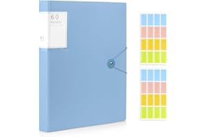 ‌Shpucise A4 Display Folder, 60 Pockets Display Book Folders with Plastic Sleeves & Safety Rope, Presentation Folders for Documents, School, Office & Business Project Use (Blue)
