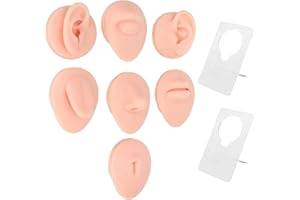 ‎SONEW Zestaw do ćwiczeń Przekłuwania Ciała, Miękkiego Silikonu Ucho Usta Nos Oko Język Pępka Model ze Stojakiem do Przekłuwania, (Jasny kolor skóry)