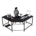 Produktbild DlandHome 150 cm + 150 cm Computertisch Eckschreibtisch Winkelschreibtisch L-förmig, großer Gaming Schreibtisch Arbeitstisch Bürotisch PC Laptop Studie Tisch mit CPU-Ständer, Schwarz & Schwarz