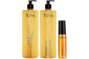 Tahe Pack Botanic Gold XXL: Champú 1000 Ml. + Mascarilla 1000 Ml. + Sérum Keratin Gold Con Oro Líquido 30 Ml.