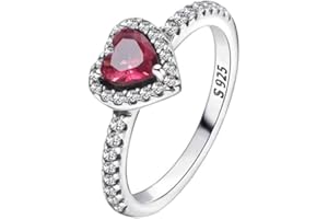 TOFBS Anillos Mujer Corazón Rojo Plata de Ley 925 Brillante Cúbico Zirconia Anillo con Diamantes Promesa Compromiso Mujeres y Niñas Regalo