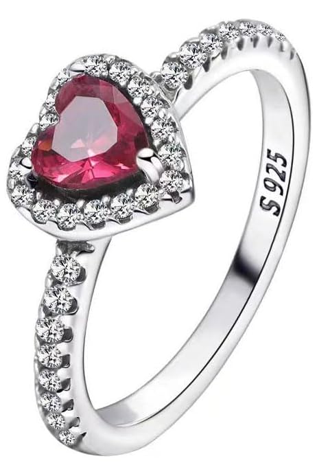 Damen Ring 925 Silber - Retro Stil Mit Herz Emaille