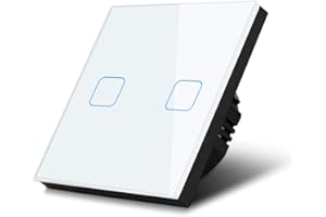 Interruptor de luz táctil, doble, vidrio, blanco con botón cuadrado, dimensiones 86x86 mm, con iluminación de botón Maclean Energy MCE703W