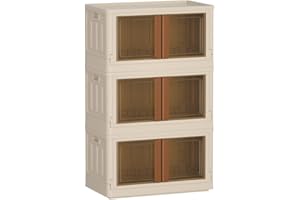 HAIXIN Contenitori in plastica – Contenitore pieghevole, impilabile per ufficio, organizer per cubi, organizer per attrezzi, libreria pieghevole con manico marrone (confezione da 3)