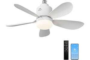 Sanweyter Ventilateur de Plafond avec Lumière et Telecommande, 53cm LED Lampe Ventilateur Plafond Dimmable avec APP 24W E27 Lampe Intégrée, 5 Pales, 4 Vitesses, Silencieux, pour Salon