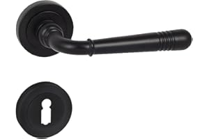 domino Türgriff Drückergarnitur BB-Buntbart Set Rund BB Rosette Türklinke für Zimmertür, Bürotür, Kellertür & Innentür Türbeschläge aus Znal schwarz Türdrückergarnitur LOFT-R BLACK