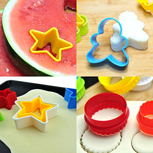 Goodlucky365 22 Stück Ausstecher aus Kunststoff Bpa-frei verschiedene Größen leuchtende Farben formt Obst Gemüse Kuchen Tofu Ausstechformen, Keksausstecher Set (Stern, Blume, Kreis, Viereck) - 5
