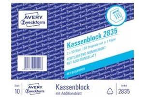 AVERY Zweckform 10 x Formularbuch Kassenblock A6 2x50 Blatt