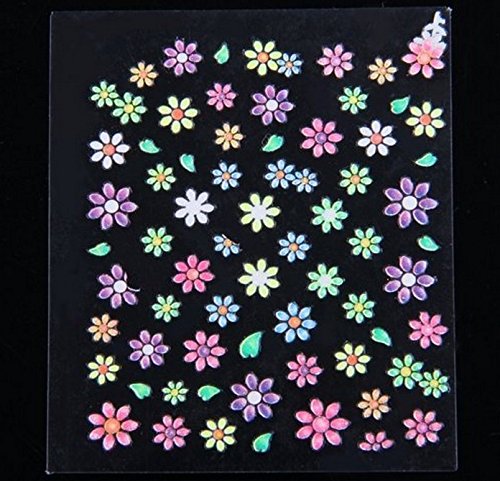 YAKO 50 Blatt 3D Nail Decals Tipp Nail Art Sticker Mix Farbe selbstklebende Aufkleber Blumendekoration - 7