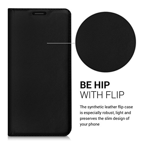 kwmobile Funda para bq Aquaris U U Lite - Carcasa para m  vil de  Cuero sint  tico  - Case  Plegable  en  Negro 