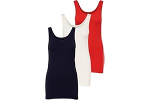 ONLY Pack de 3 Camisetas de Tirantes Mujer, en Blanco, Negro, Gris, Azul y Crema, Camisetas largas básicas para Verano 15201465
