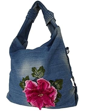 Beuteltasche Jeans Blütenstickerei von Einkaufszauber