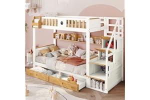 KUAKE Letto a Castello per Bambini 90 x 200 Con Scala, Capanna Con Ripostiglio, Soppalco a 2 Posti, Barriera e Rete