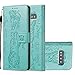 Produktbild HMTECH Galaxy S10 Plus Hülle,Für Samsung Galaxy S10 Plus Handyhülle Prägung Süße Katze Tiger Flip PU Leder Cover Magnet Schutzhülle TascheHandytasche für Samsung Galaxy S10 Plus,YB Cat Tiger Green