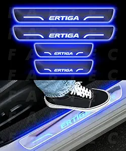 FABTEC Car Door Foot Step Led Sill Plate Compatible for Maruti Ertiga (Set of 4PCS, Blue)