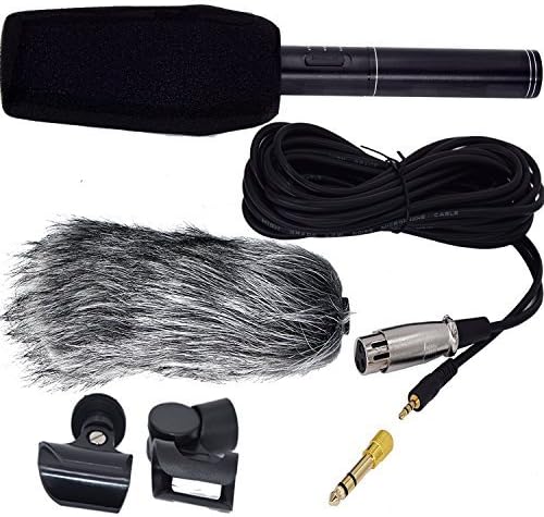 Interview Microphone HD Shotgun Recording Professional Condenser Microphone Stereo Video Mic Recorder with Artificial Fur Wind Shield for Canon Nikon Pentax Olympus Panasonic Digital SLR Camera etc