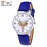 Junjie Dame Analog Armbanduhr Männer Herren Fitness Frauen Tischuhr Smartwatch wasserdicht Weihnachtselche Muster Lederband Legierung Oval Metal Liebhaber Sport Leather Freizeit Kinder Exquisit