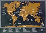 Hochwertige XL Weltkarte auf dickem Papier mit Goldfarbener-Metallic-Beschichtung - ganz einfach freirubbeln mit Fingernägeln. Rubbeln Sie sich die Welt so, wie sie Ihnen gefällt!